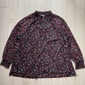 PENN Penningtons Floral Print Long Sleeve Blouse in Black Women’s 2X